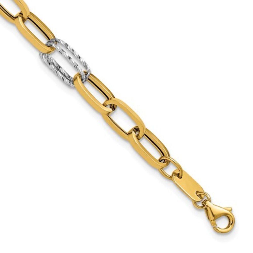 Leslie’s 14K Two-Tone Diamond-Cut Fancy Link Bracelet – 7.5” Adjustable